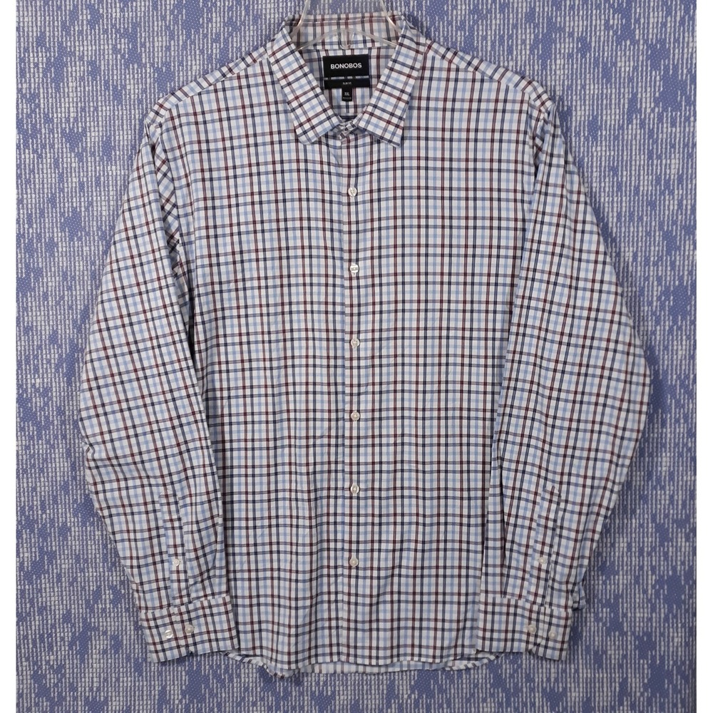 Bonobos Shirt Mens‎ 2XL Slim Fit Nylon Spandex Performance Stretch White Blue